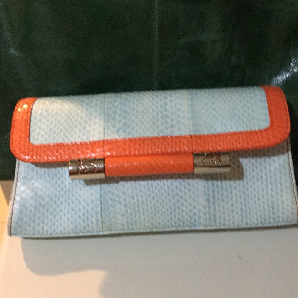 New Katherine Kwei snakeskin day or eve clutch